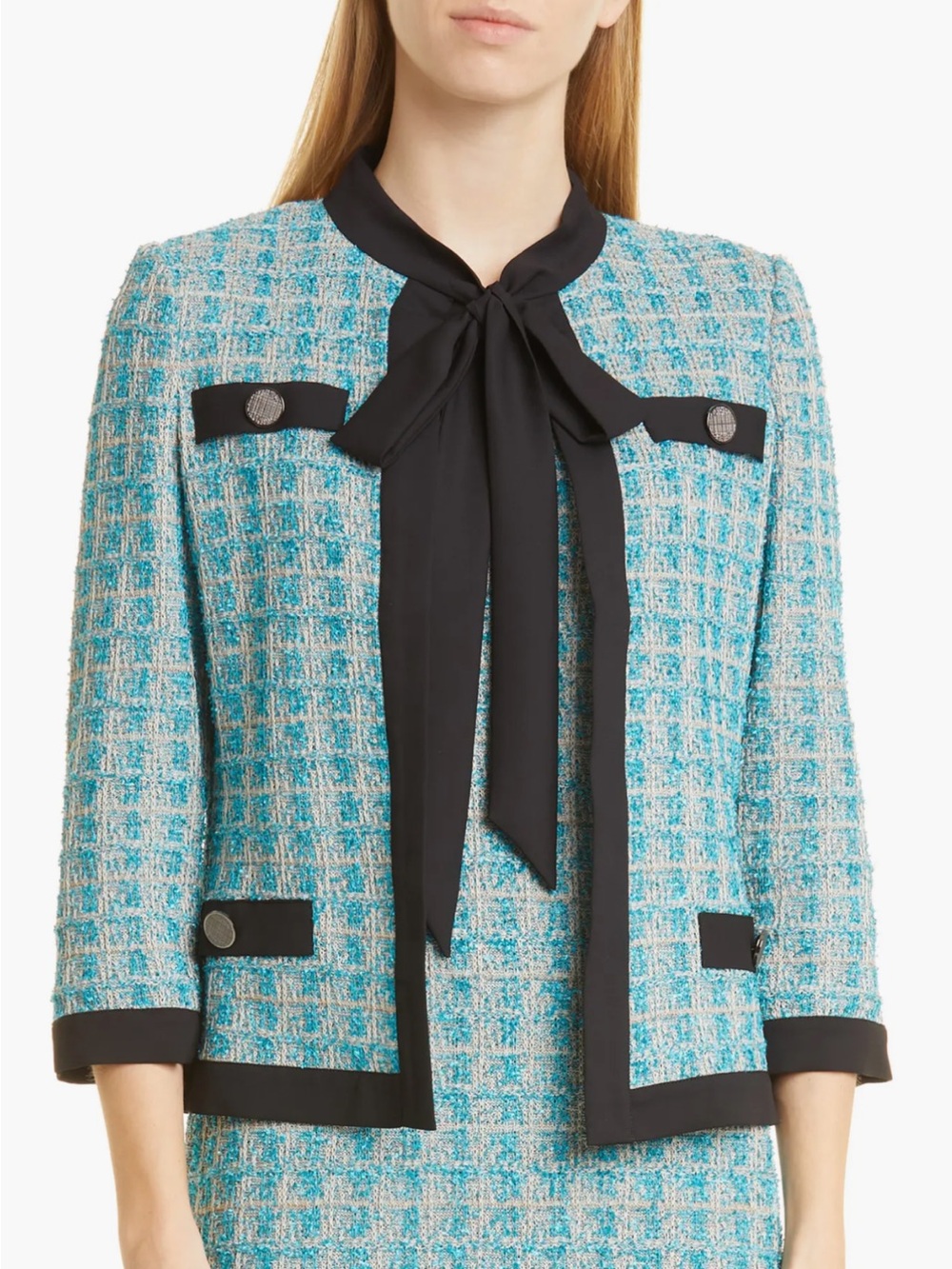 MISOOK Tie Neck Jacket Blue Tweed Size XL NWT